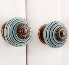 Sage Green Black Striped Knobs